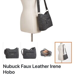 Stonemoutain Charcoal Grey Nubuck Faux Leather Irene Hobo Handbag NWT.